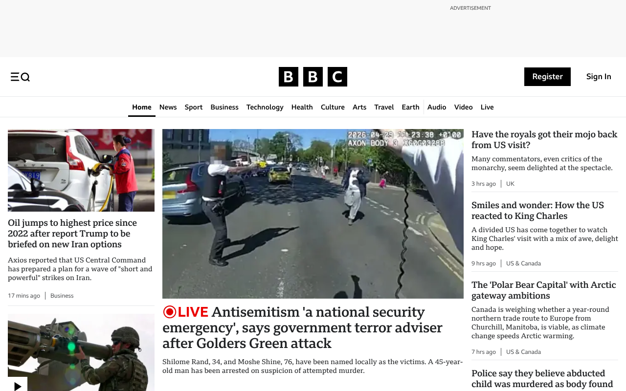 BBC Home screenshot — 30 Apr 2026