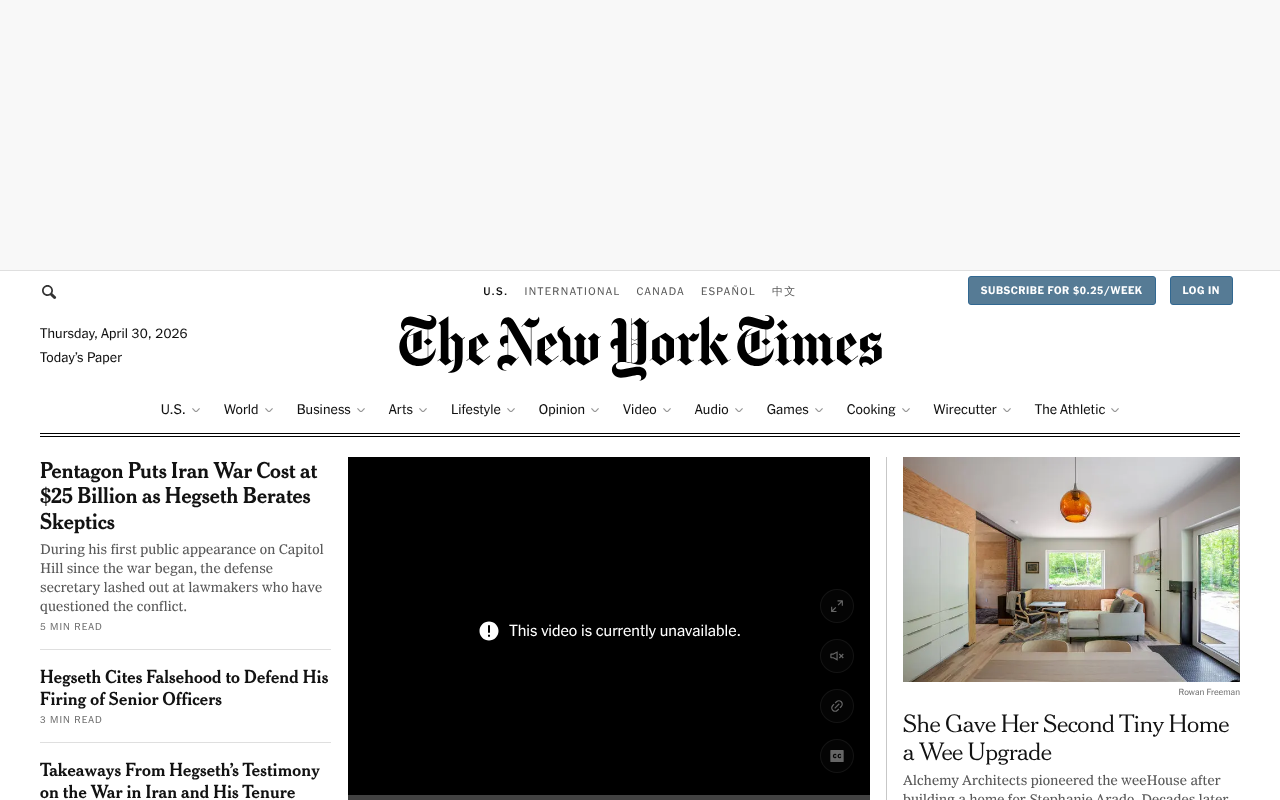 The New York Times screenshot — 30 Apr 2026