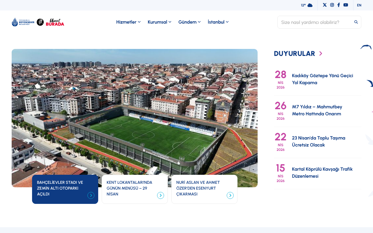 İstanbul Büyükşehir Belediyesi Kurumsal Web Sitesi screenshot — 30 Apr 2026
