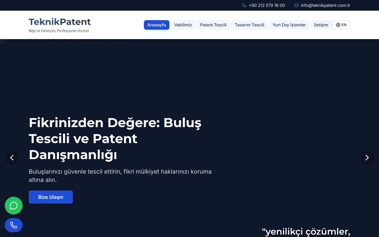 Teknik Patent Tescil ve Danışmanlık Hizmetleri — Site Report
