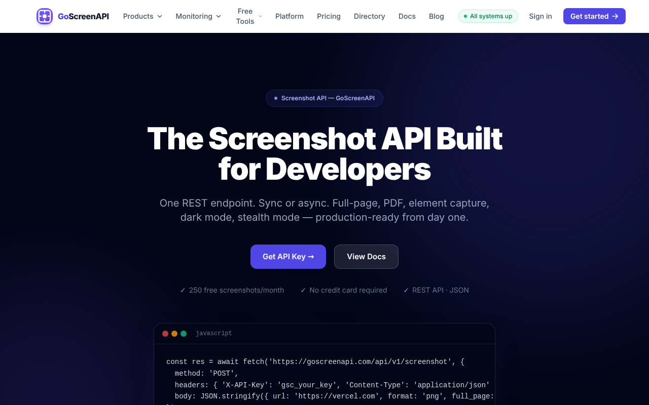 Screenshot API — GoScreenAPI
